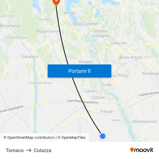 Tornaco to Colazza map