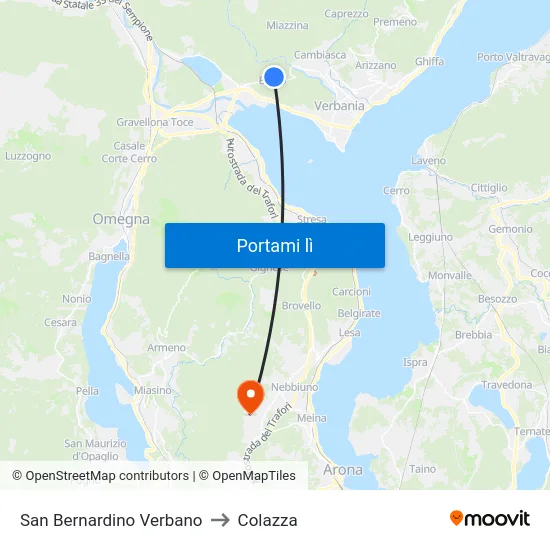 San Bernardino Verbano to Colazza map