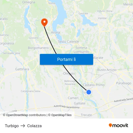 Turbigo to Colazza map
