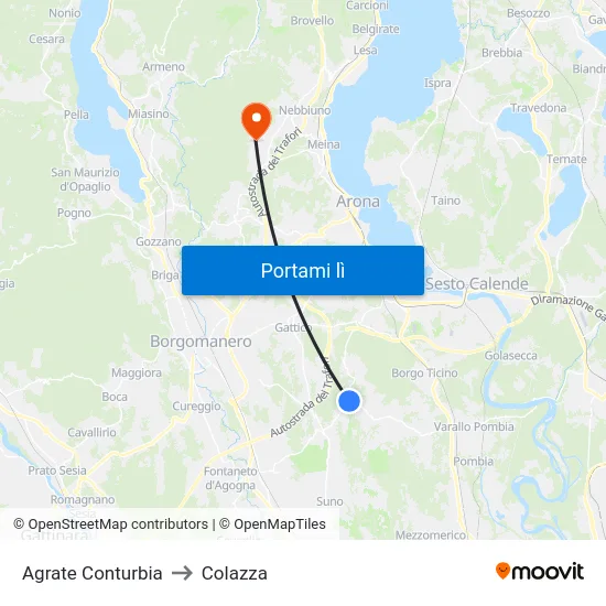 Agrate Conturbia to Colazza map