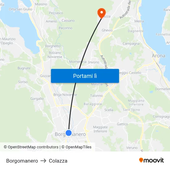 Borgomanero to Colazza map