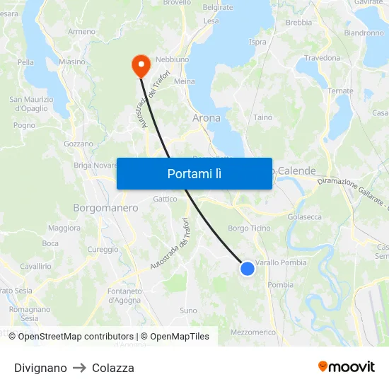 Divignano to Colazza map