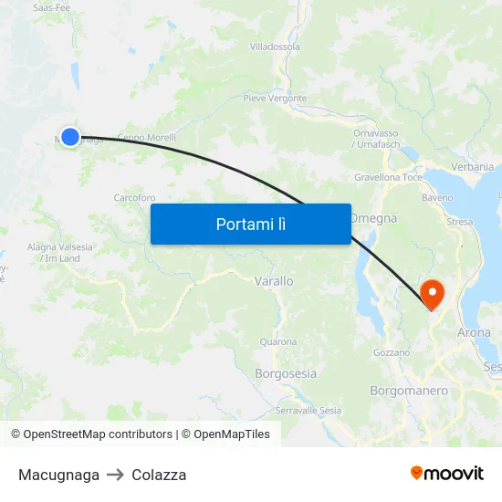 Macugnaga to Colazza map
