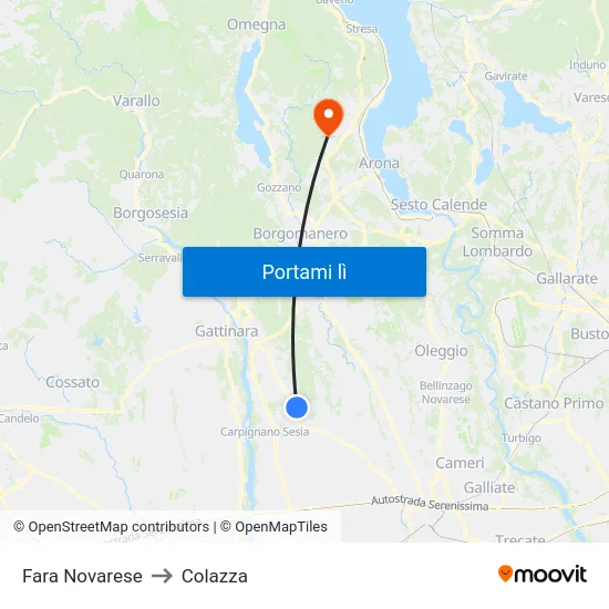Fara Novarese to Colazza map
