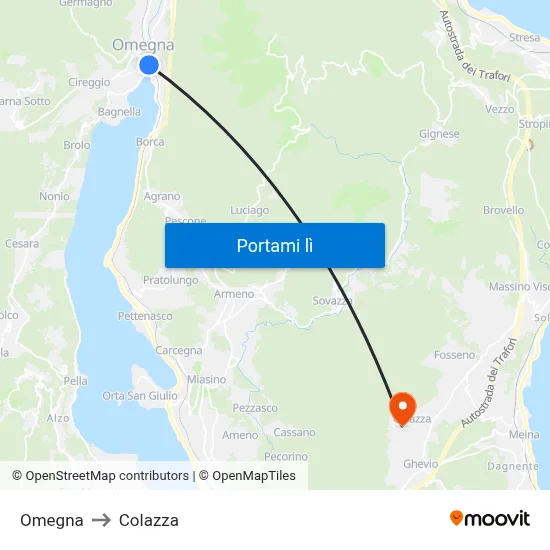 Omegna to Colazza map