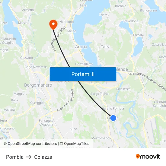 Pombia to Colazza map