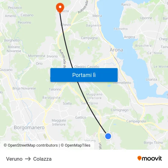 Veruno to Colazza map