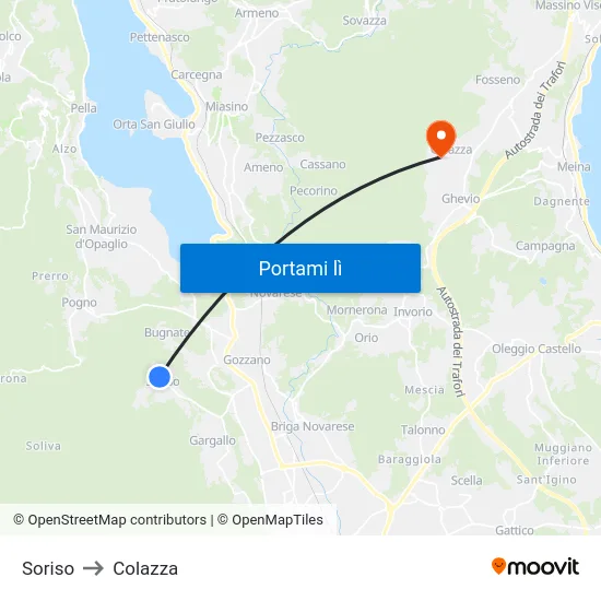 Soriso to Colazza map