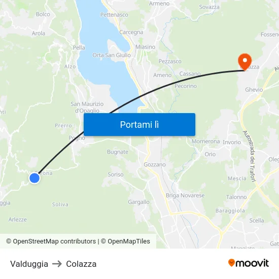 Valduggia to Colazza map