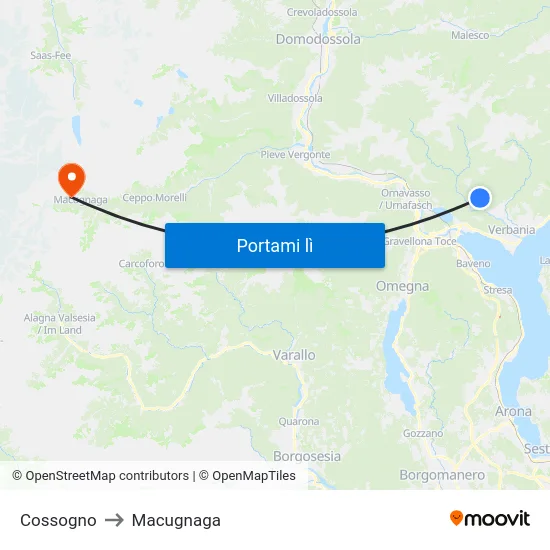 Cossogno to Macugnaga map