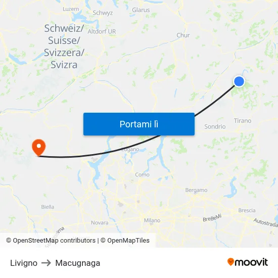 Livigno to Macugnaga map