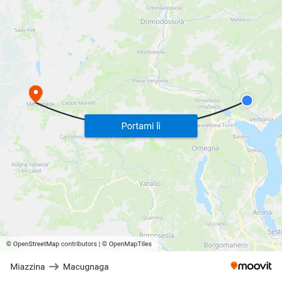 Miazzina to Macugnaga map