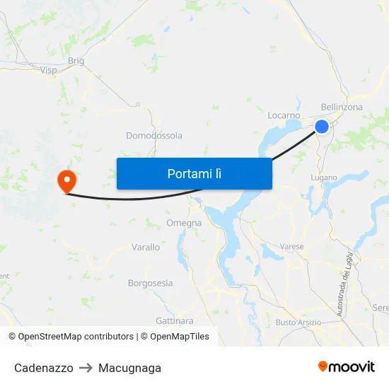 Cadenazzo to Macugnaga map
