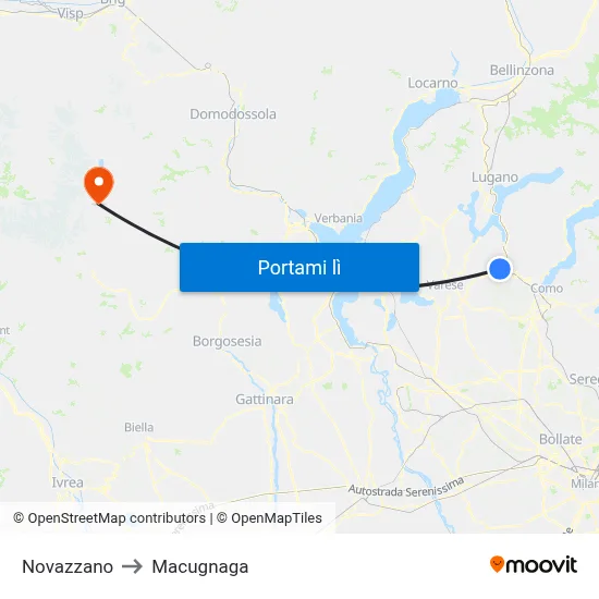 Novazzano to Macugnaga map