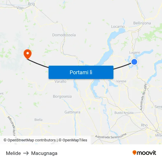 Melide to Macugnaga map
