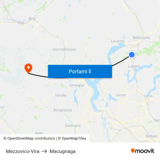 Mezzovico-Vira to Macugnaga map