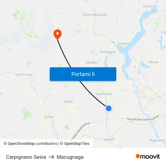 Carpignano Sesia to Macugnaga map