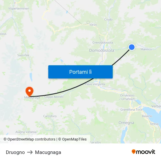 Druogno to Macugnaga map