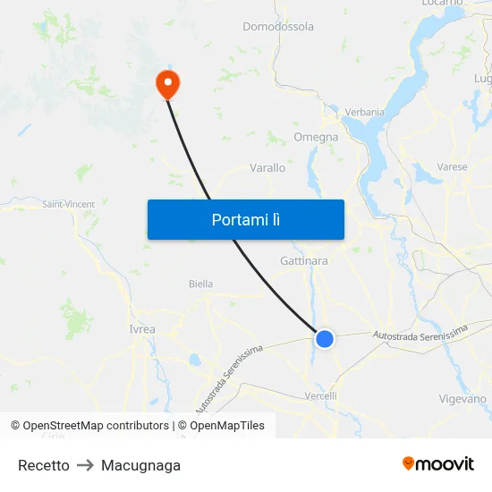 Recetto to Macugnaga map