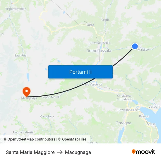 Santa Maria Maggiore to Macugnaga map