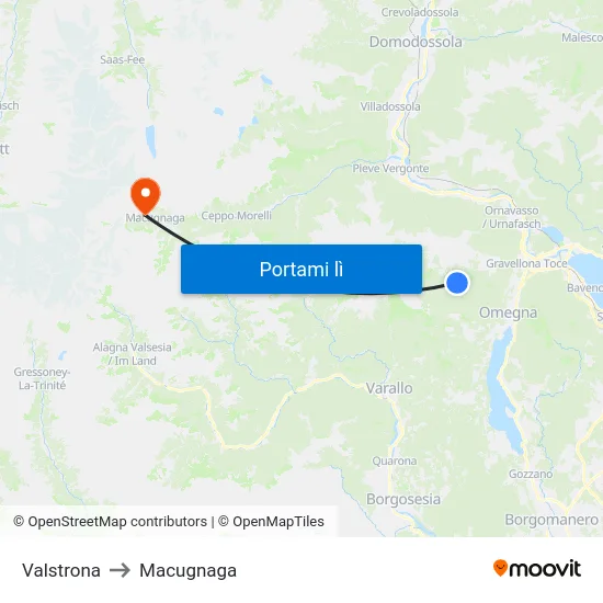 Valstrona to Macugnaga map
