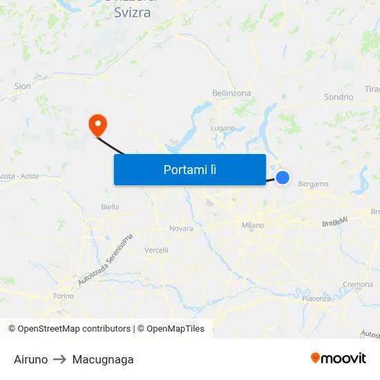 Airuno to Macugnaga map
