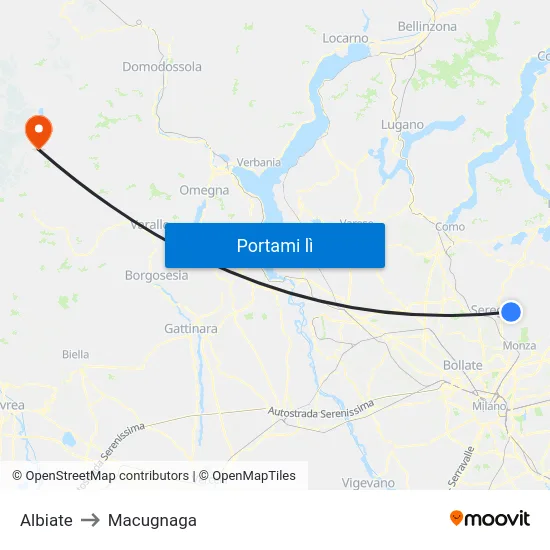 Albiate to Macugnaga map