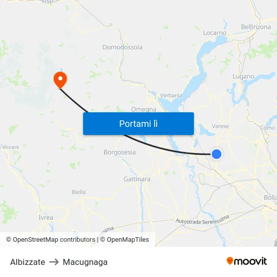 Albizzate to Macugnaga map