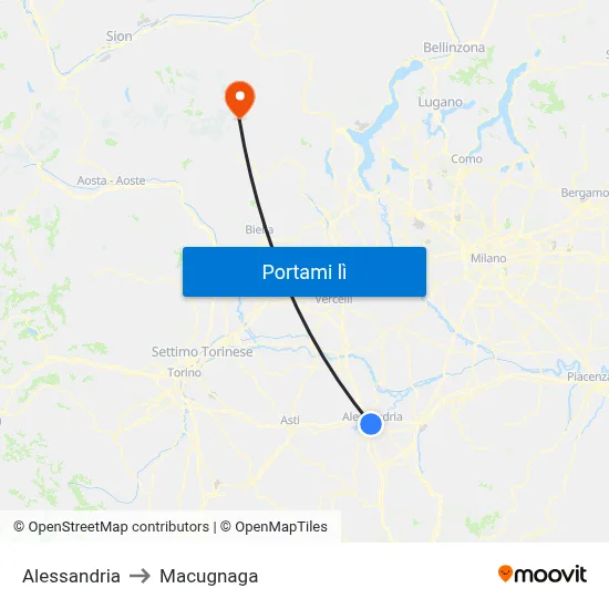 Alessandria to Macugnaga map