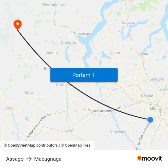 Assago to Macugnaga map