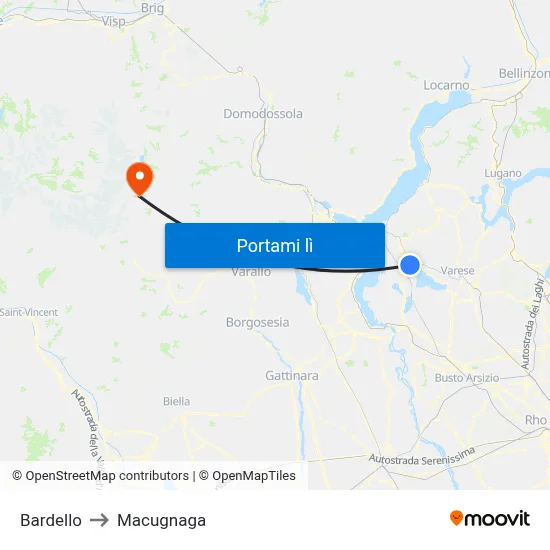 Bardello to Macugnaga map