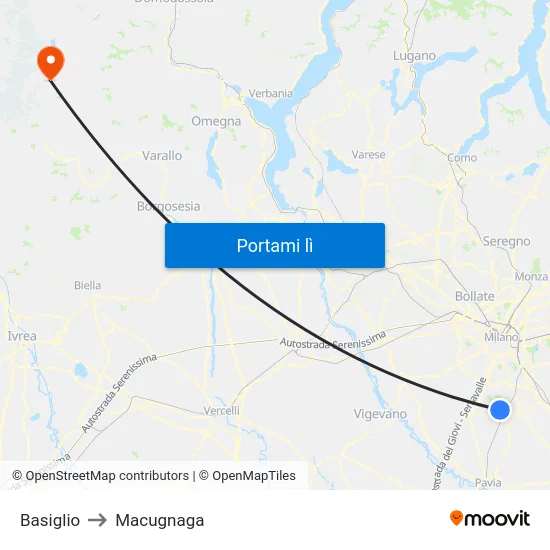 Basiglio to Macugnaga map