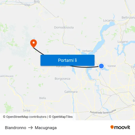 Biandronno to Macugnaga map
