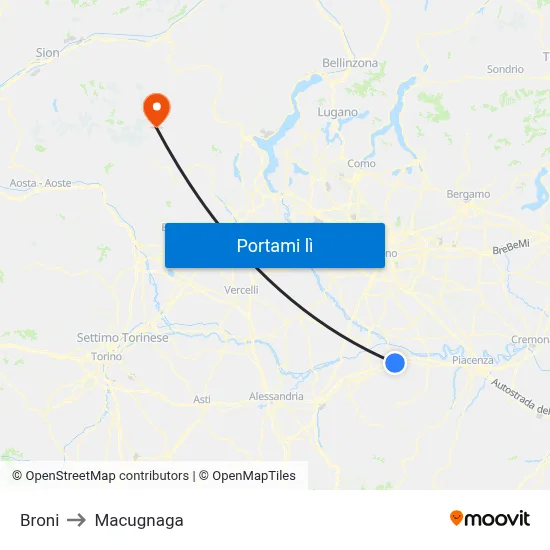 Broni to Macugnaga map