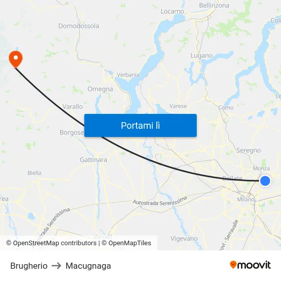 Brugherio to Macugnaga map