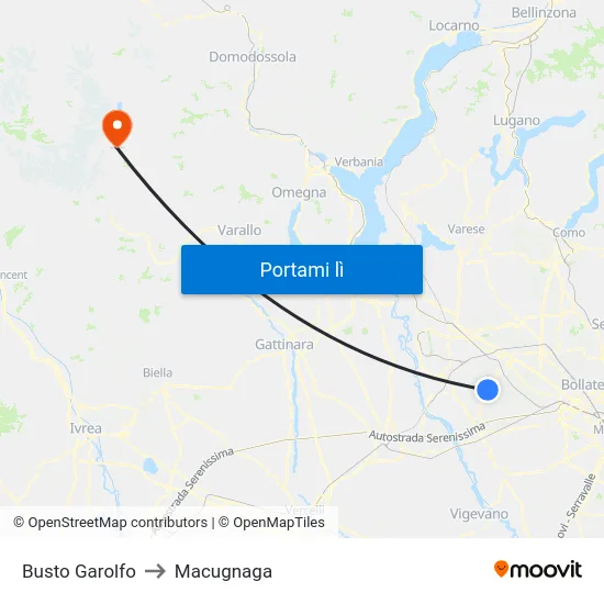 Busto Garolfo to Macugnaga map