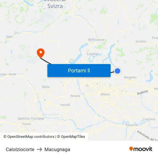 Calolziocorte to Macugnaga map