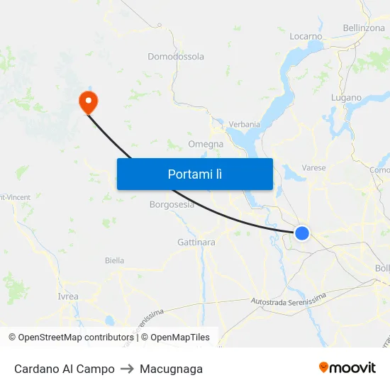 Cardano Al Campo to Macugnaga map