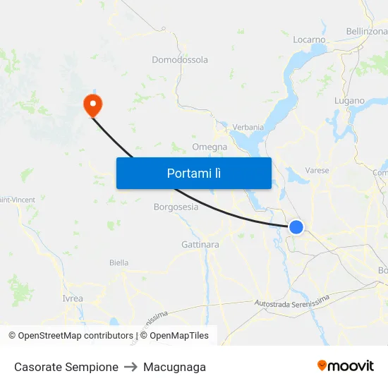 Casorate Sempione to Macugnaga map