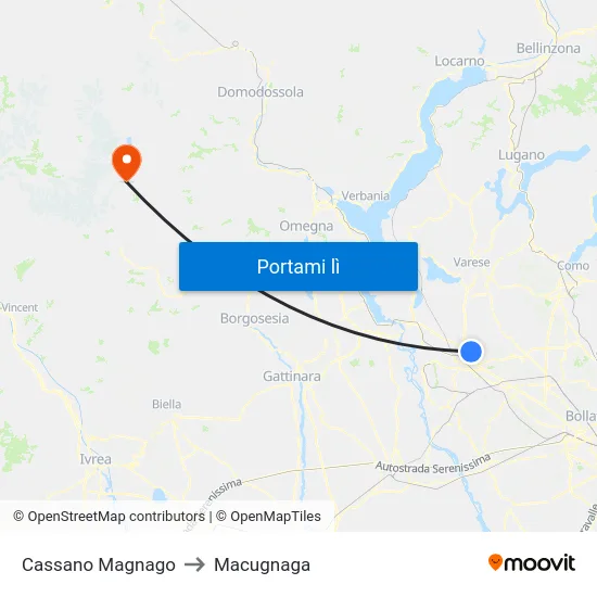 Cassano Magnago to Macugnaga map