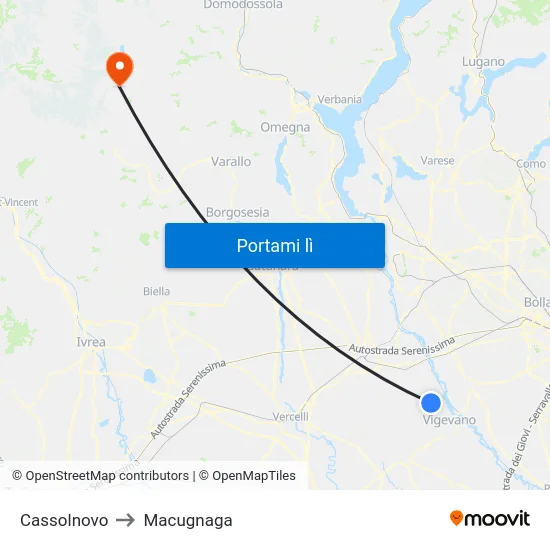 Cassolnovo to Macugnaga map