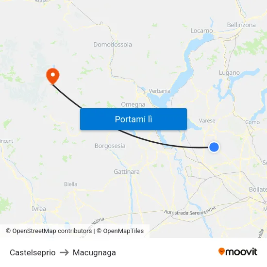 Castelseprio to Macugnaga map