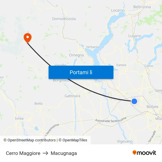 Cerro Maggiore to Macugnaga map