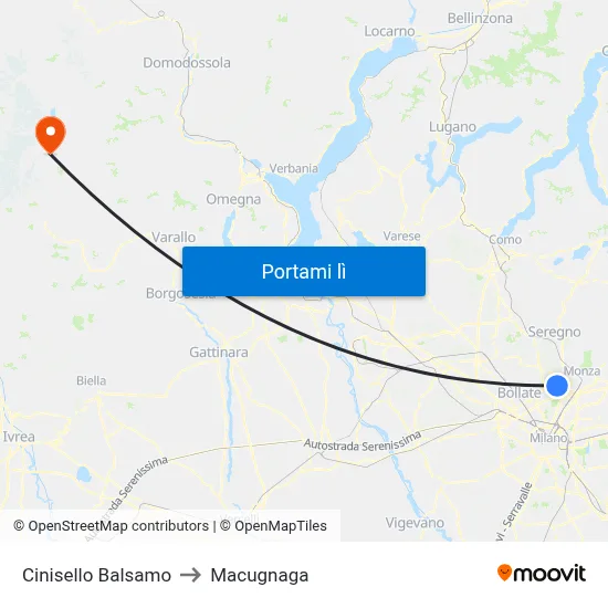 Cinisello Balsamo to Macugnaga map