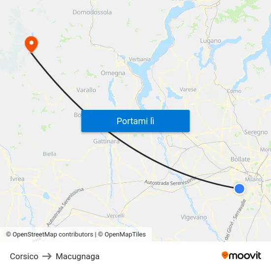 Corsico to Macugnaga map