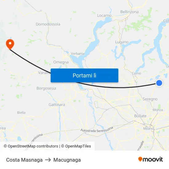 Costa Masnaga to Macugnaga map