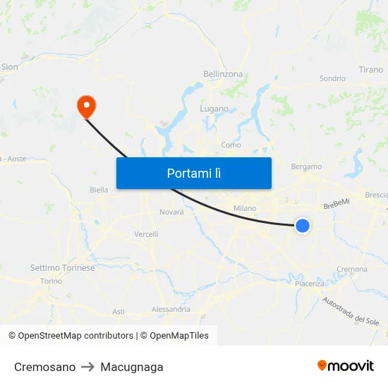 Cremosano to Macugnaga map