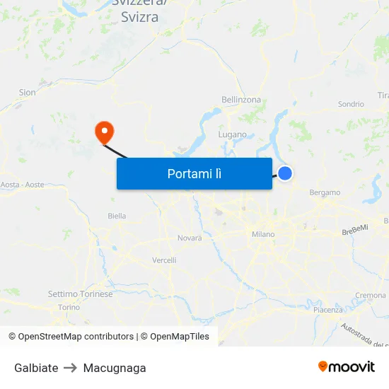 Galbiate to Macugnaga map