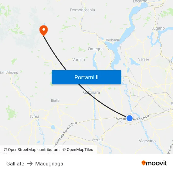 Galliate to Macugnaga map