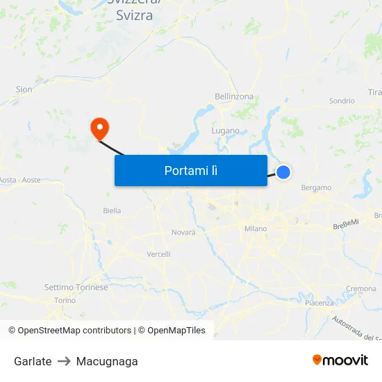 Garlate to Macugnaga map